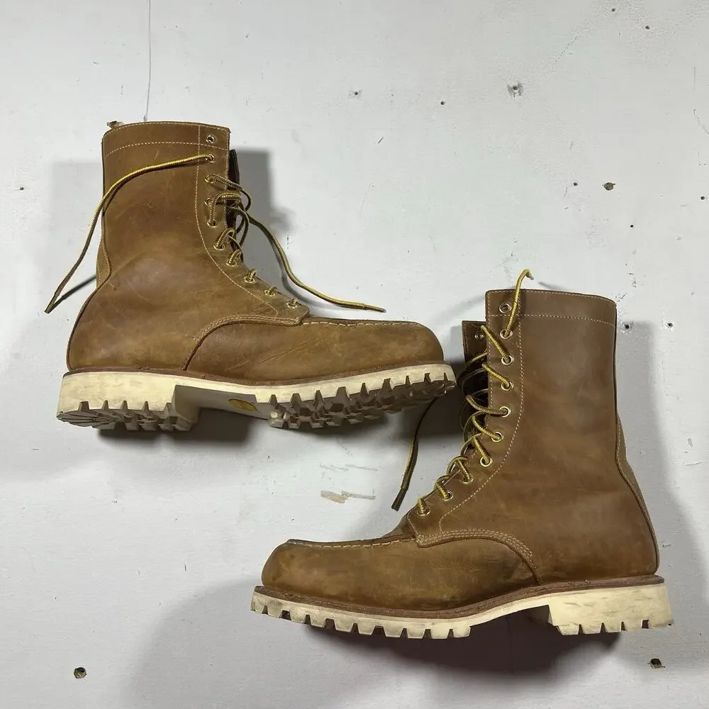 Eddie Bauer K-Series Moc Toe Leather Work Boots Mens 13 Brown Lug Sole